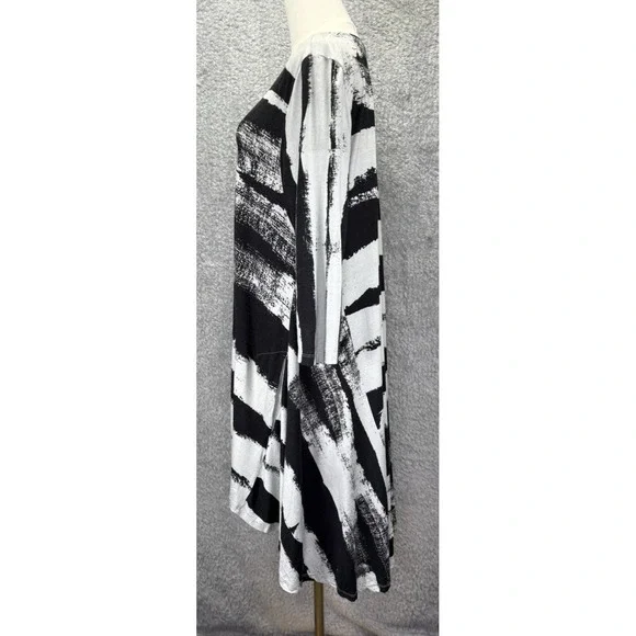 Alembika Womens Black White Long Sleeve Dress Lagenlook Pockets Artsy XL - Picture 2 of 10